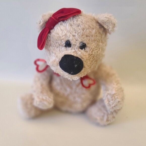 Galerie Sitting Teddy Bear Red Bow Heart Collar Soft Plush Stuffed Animal 6" - Picture 10 of 11